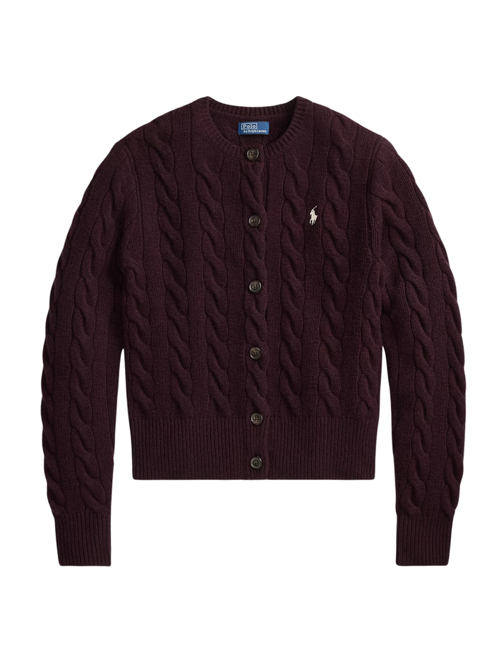RALPH LAUREN WOMEN Cable-knit Wool Cashmere Cardigan Damson Melange