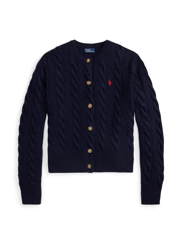 RALPH LAUREN WOMEN Cable-Knit Wool-Cashmere Cardigan Hunter Navy