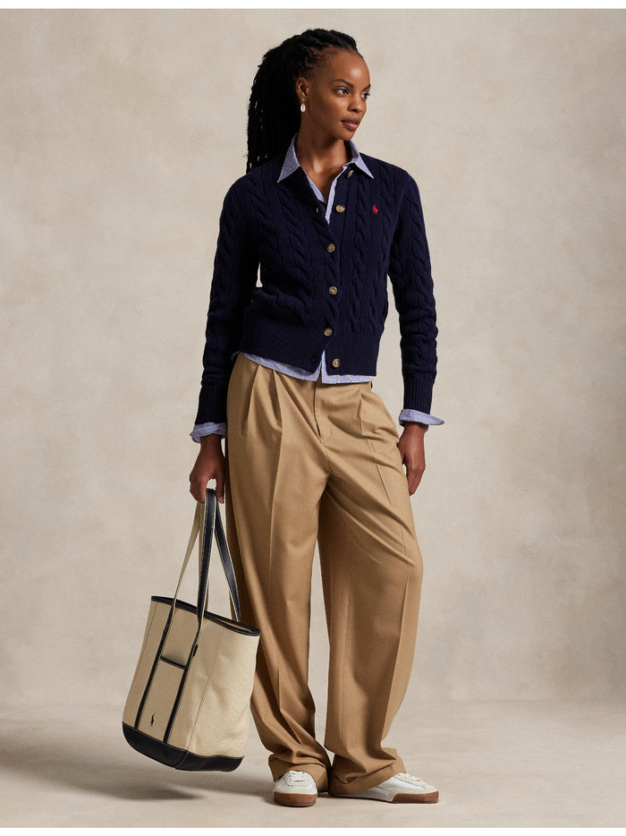 RALPH LAUREN WOMEN Cable-Knit Wool-Cashmere Cardigan Hunter Navy