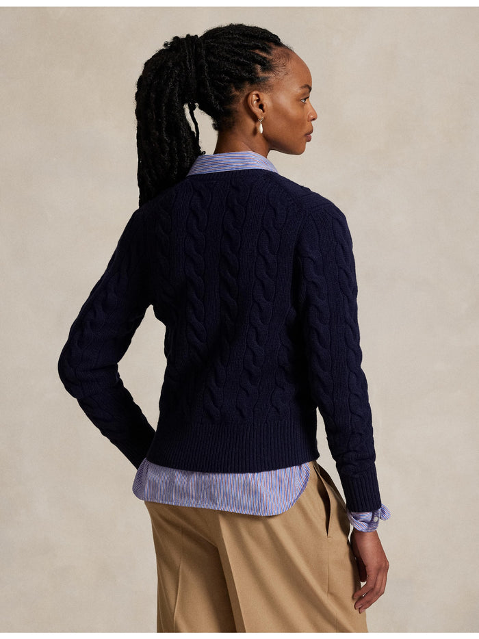 RALPH LAUREN WOMEN Cable-Knit Wool-Cashmere Cardigan Hunter Navy