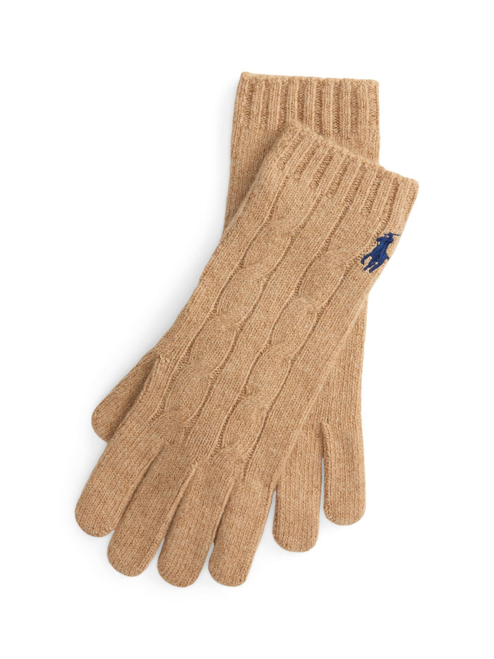 RALPH LAUREN WOMEN Cable-Knit Wool-Cashmere Gloves Camel