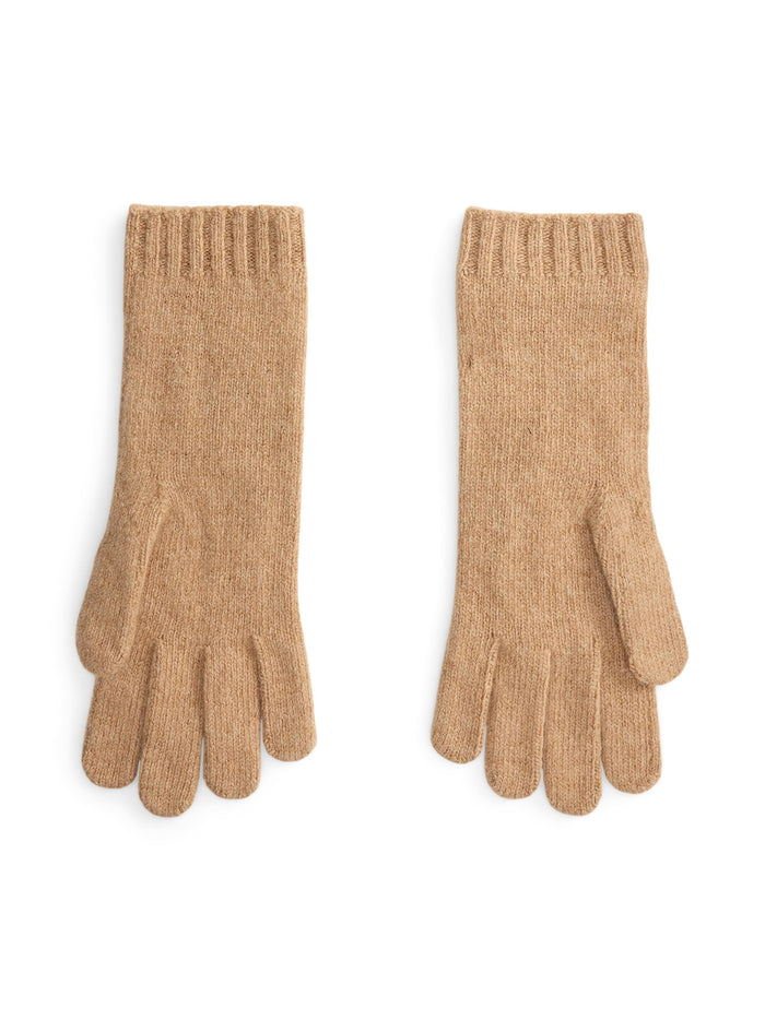 RALPH LAUREN WOMEN Cable-Knit Wool-Cashmere Gloves Camel
