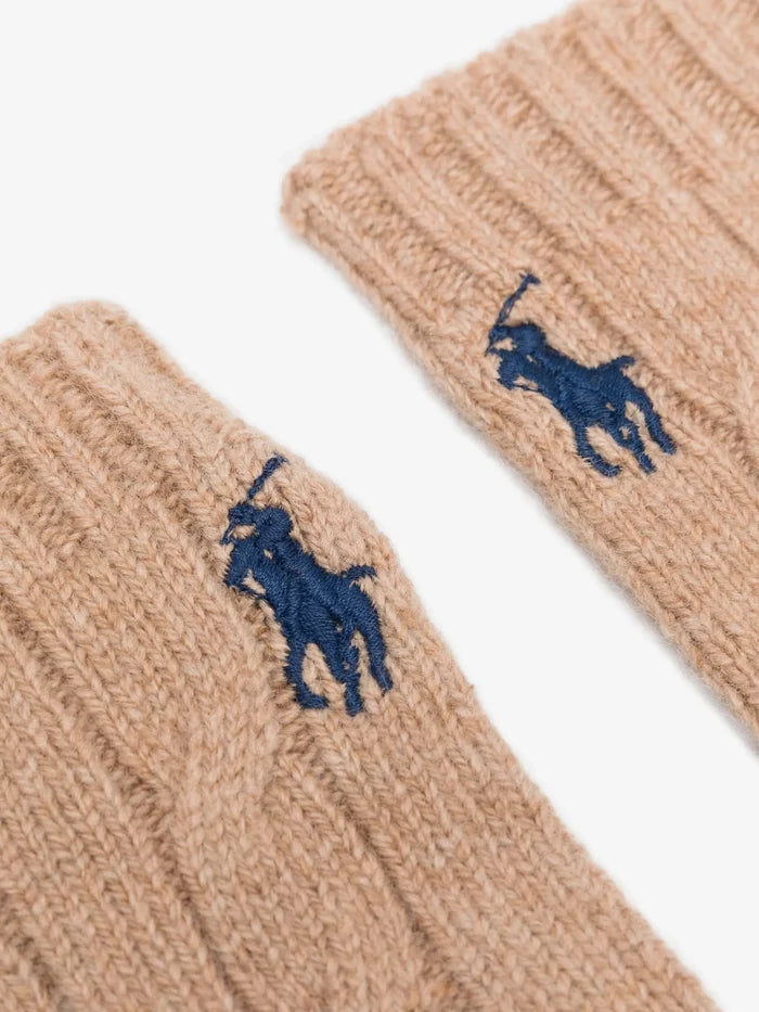 RALPH LAUREN WOMEN Cable-Knit Wool-Cashmere Gloves Camel