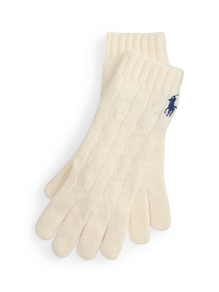 RALPH LAUREN WOMEN Cable-Knit Wool-Cashmere Gloves Cream