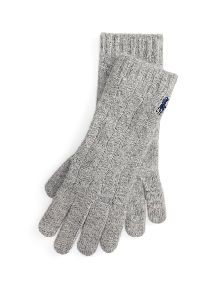 RALPH LAUREN WOMEN Cable-Knit Wool-Cashmere Gloves Soft Grey