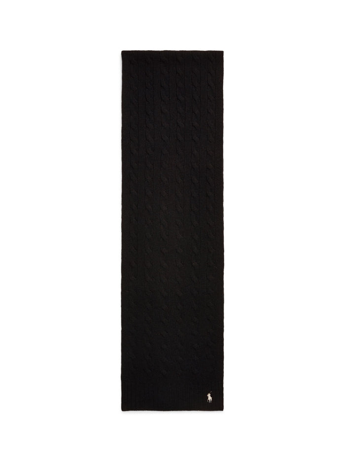 RALPH LAUREN WOMEN Cable-Knit Wool-Cashmere Scarf Black