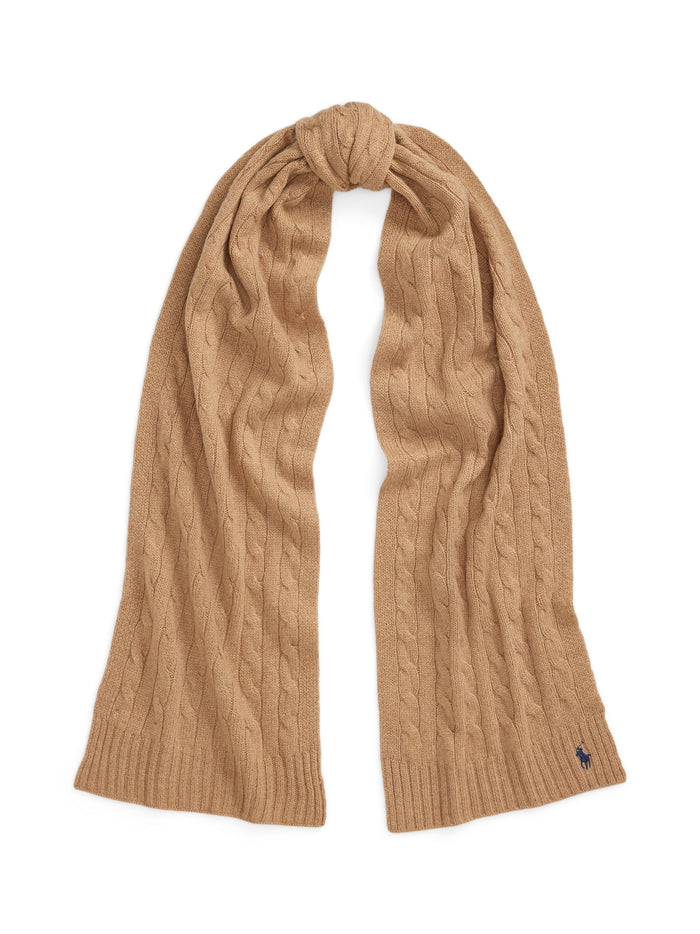 RALPH LAUREN WOMEN Cable-Knit Wool-Cashmere Scarf Camel