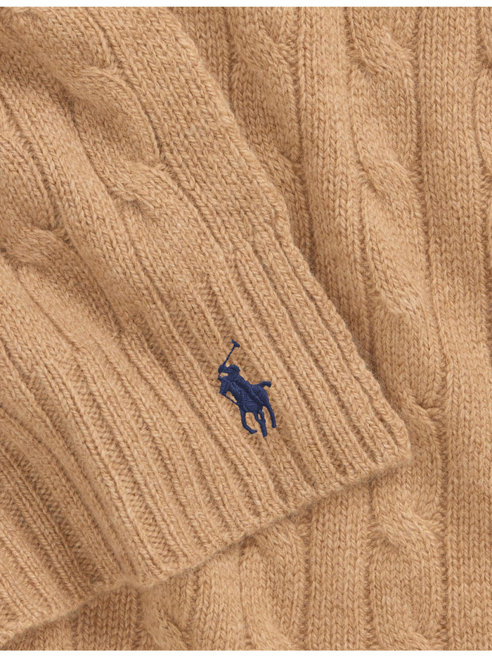 RALPH LAUREN WOMEN Cable-Knit Wool-Cashmere Scarf Camel