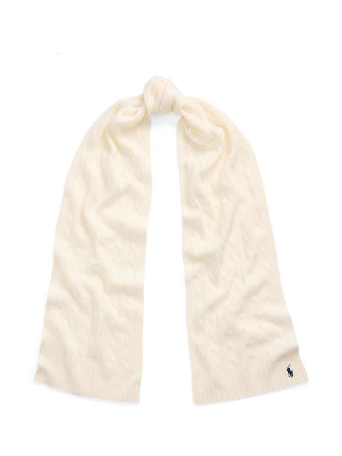 RALPH LAUREN WOMEN Cable-Knit Wool-Cashmere Scarf Cream