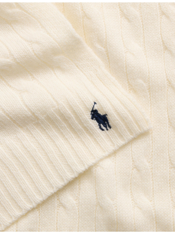 RALPH LAUREN WOMEN Cable-Knit Wool-Cashmere Scarf Cream