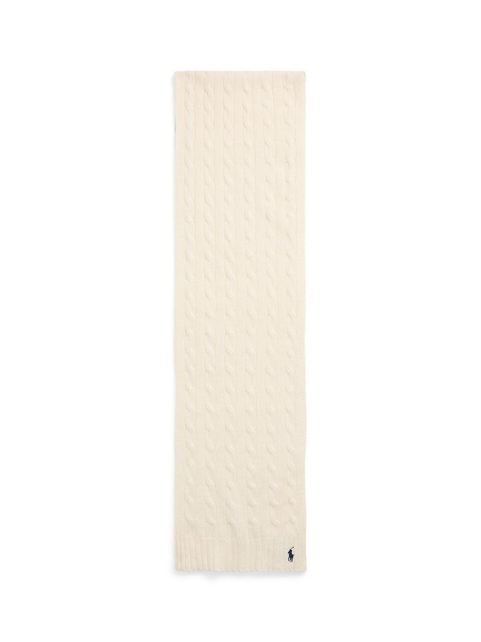 RALPH LAUREN WOMEN Cable-Knit Wool-Cashmere Scarf Cream