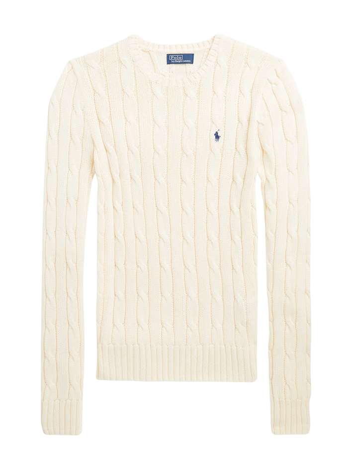 RALPH LAUREN WOMEN Cable-Knit Wool-Cashmere Sweater Authentic Cream