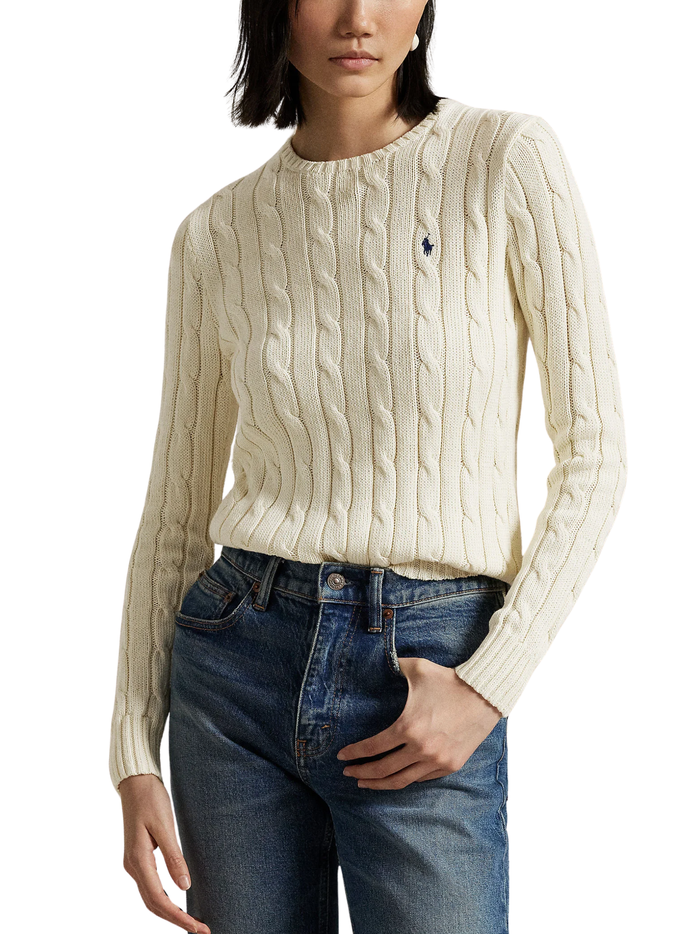 RALPH LAUREN WOMEN Cable-Knit Wool-Cashmere Sweater Authentic Cream