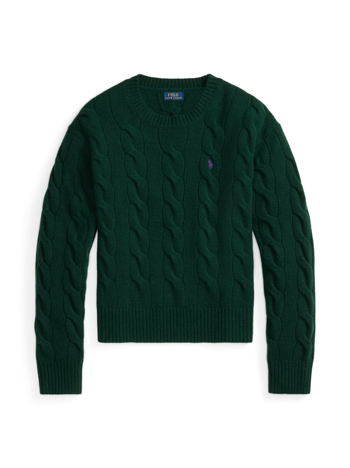 RALPH LAUREN WOMEN Cable-Knit Wool-Cashmere Sweater College Green