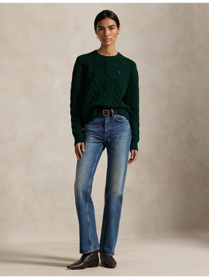 RALPH LAUREN WOMEN Cable-Knit Wool-Cashmere Sweater College Green