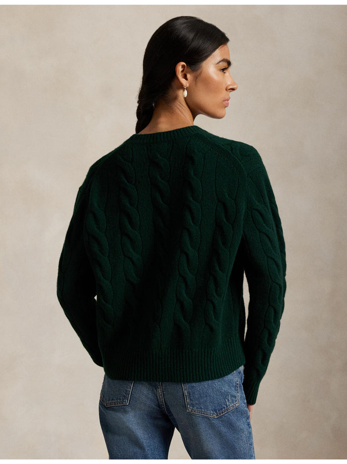 RALPH LAUREN WOMEN Cable-Knit Wool-Cashmere Sweater College Green