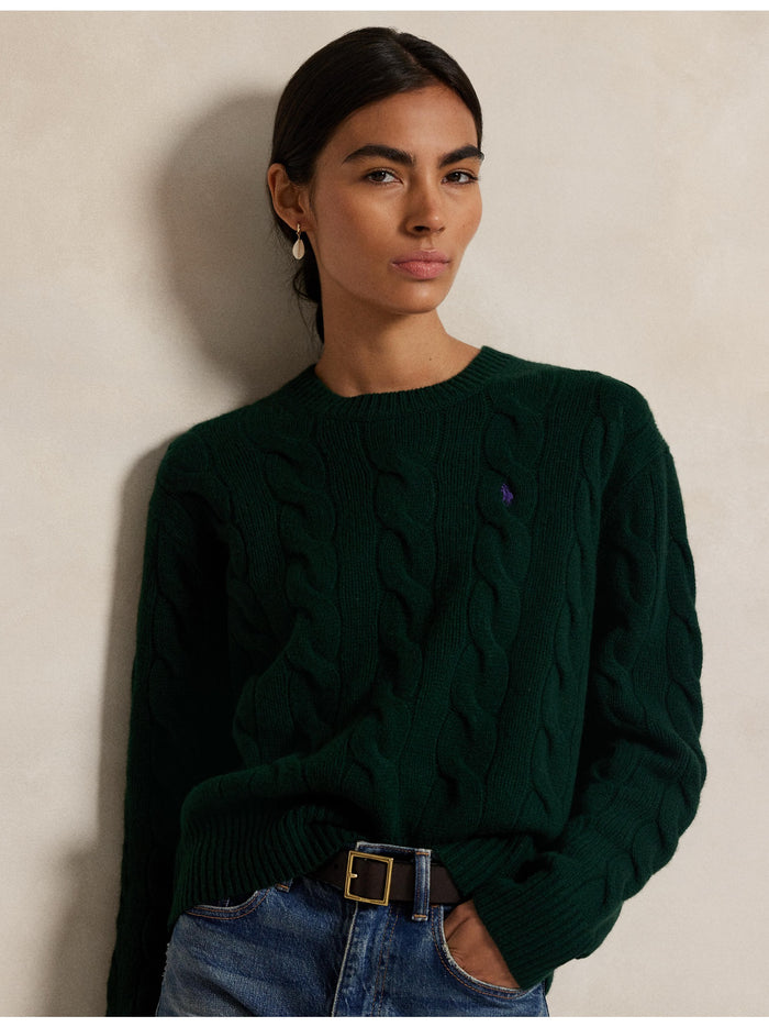 RALPH LAUREN WOMEN Cable-Knit Wool-Cashmere Sweater College Green