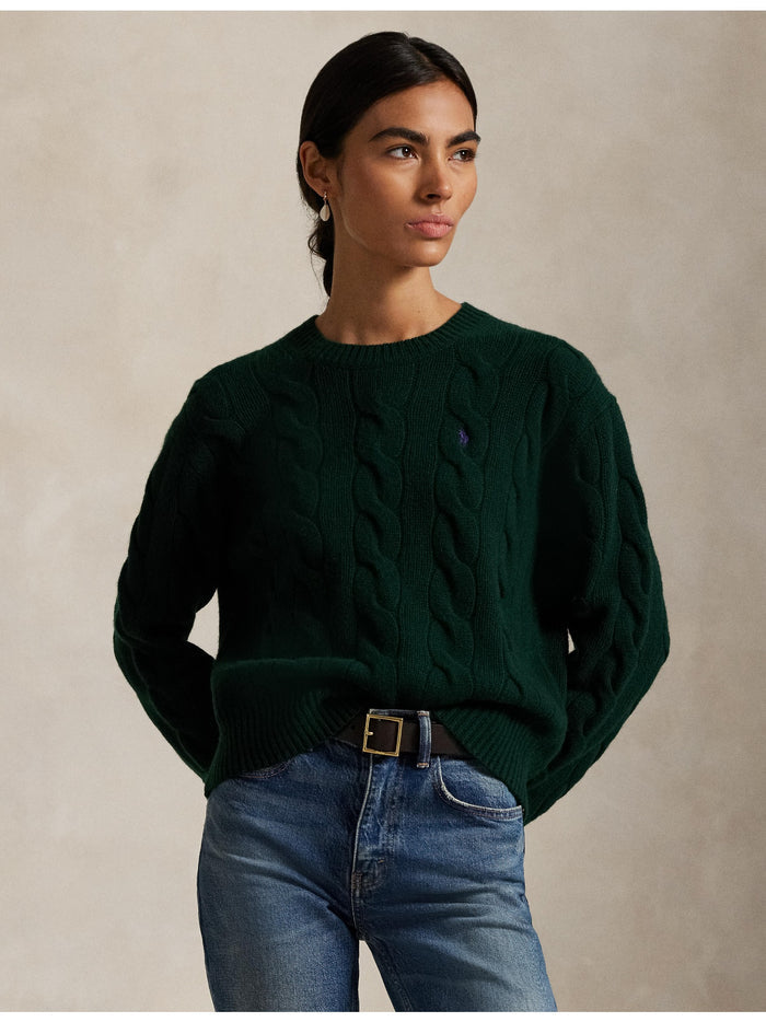 RALPH LAUREN WOMEN Cable-Knit Wool-Cashmere Sweater College Green