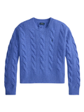 RALPH LAUREN WOMEN Cable-Knit Wool-Cashmere Sweater Dockside Blue Heather
