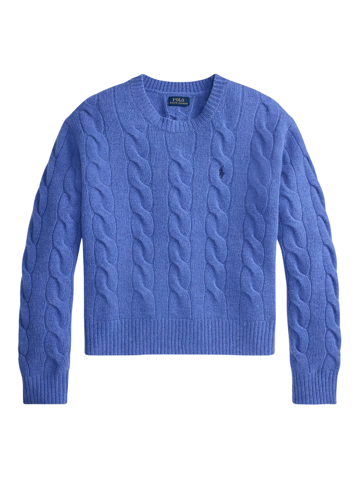 RALPH LAUREN WOMEN Cable-Knit Wool-Cashmere Sweater Dockside Blue Heather