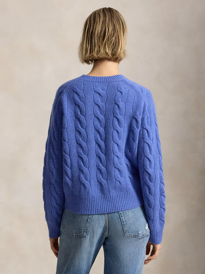 RALPH LAUREN WOMEN Cable-Knit Wool-Cashmere Sweater Dockside Blue Heather