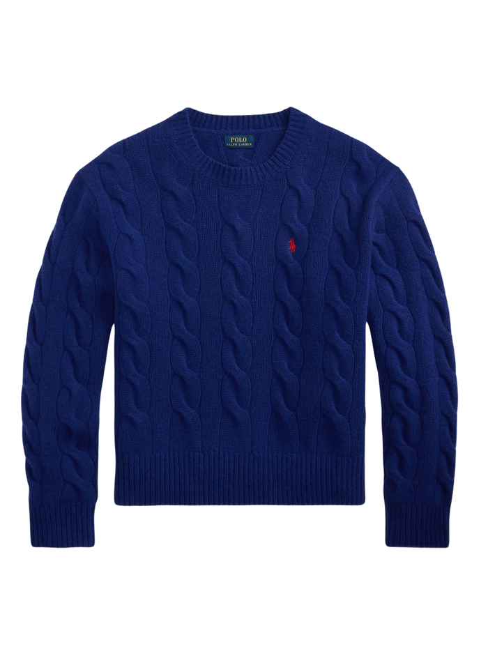 RALPH LAUREN WOMEN Cable-Knit Wool-Cashmere Sweater Winter Night Navy