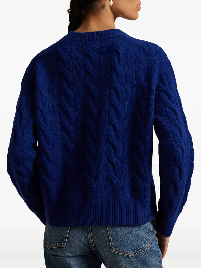 RALPH LAUREN WOMEN Cable-Knit Wool-Cashmere Sweater Winter Night Navy