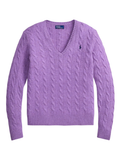 RALPH LAUREN WOMEN Cable-Knit Wool-Cashmere V-neck Sweater Amethyst Falls Heather