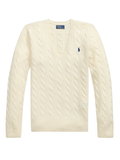 RALPH LAUREN WOMEN Cable-Knit Wool-Cashmere V-Neck Sweater Cream
