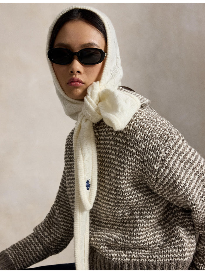 RALPH LAUREN WOMEN Cable-Knit Wool-Cashmere Wrap Snood Cream