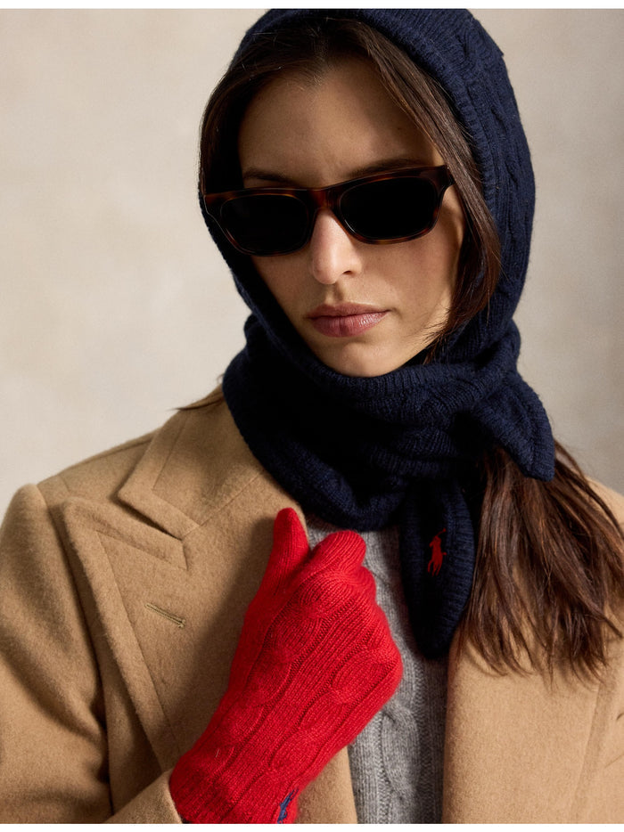 RALPH LAUREN WOMEN Cable-Knit Wool-Cashmere Wrap Snood Hunter Navy