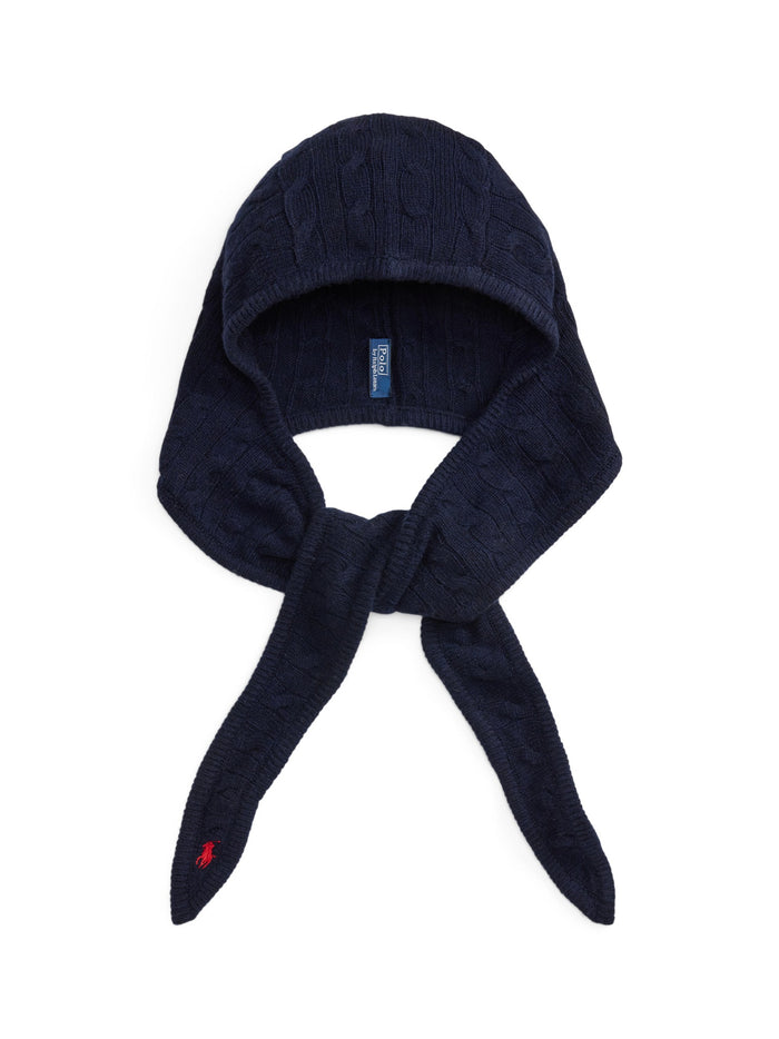RALPH LAUREN WOMEN Cable-Knit Wool-Cashmere Wrap Snood Hunter Navy