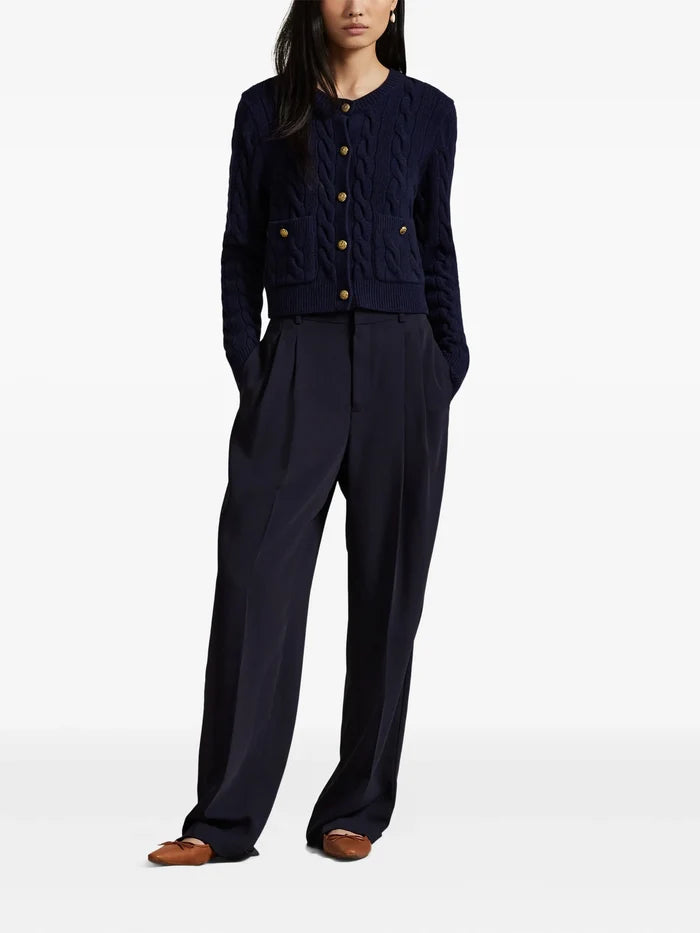 RALPH LAUREN WOMEN Cable Wool-Cashmere Cardigan Hunter Navy
