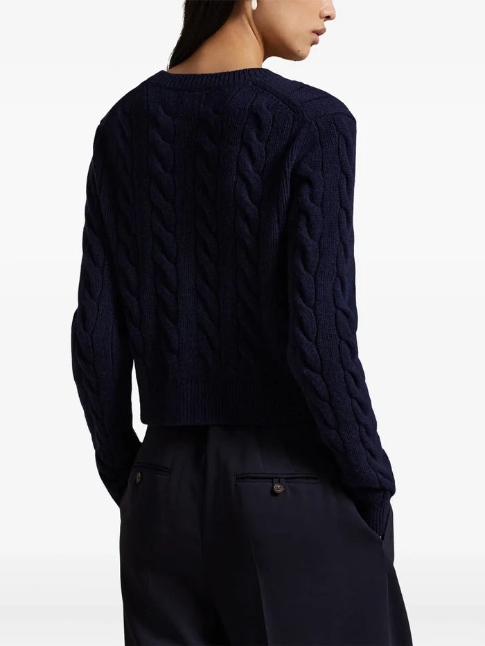 RALPH LAUREN WOMEN Cable Wool-Cashmere Cardigan Hunter Navy