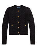 RALPH LAUREN WOMEN Cable Wool-Cashmere Cardigan Polo Black