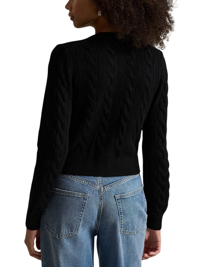 RALPH LAUREN WOMEN Cable Wool-Cashmere Cardigan Polo Black