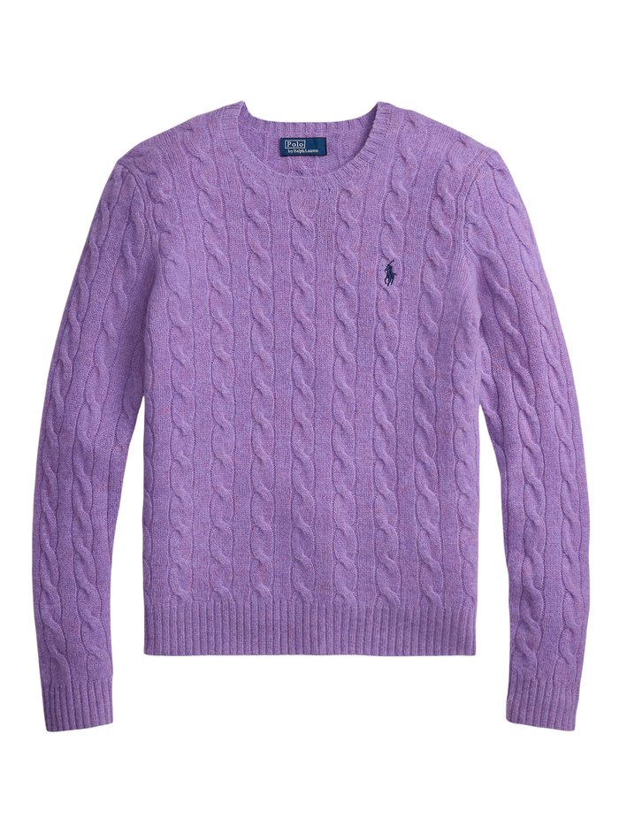 RALPH LAUREN WOMEN Cable Wool-Cashmere Crewneck Sweater Amethyst Falls Heather