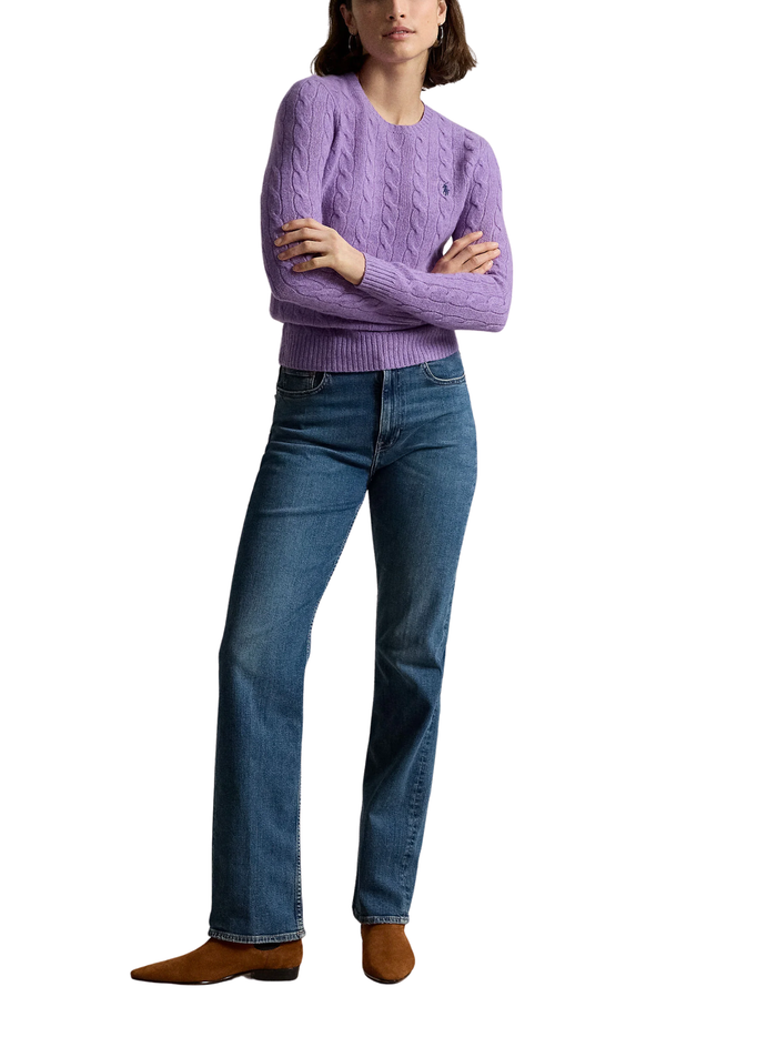 RALPH LAUREN WOMEN Cable Wool-Cashmere Crewneck Sweater Amethyst Falls Heather