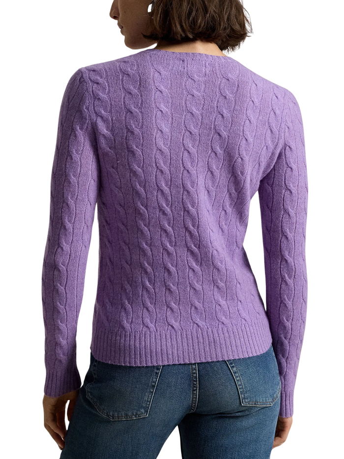 RALPH LAUREN WOMEN Cable Wool-Cashmere Crewneck Sweater Amethyst Falls Heather