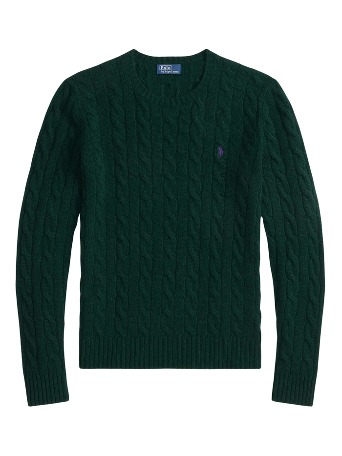 RALPH LAUREN WOMEN Cable Wool-Cashmere Crewneck Sweater College Green