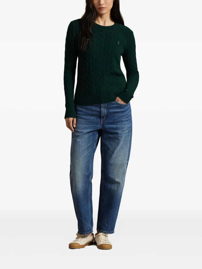 RALPH LAUREN WOMEN Cable Wool-Cashmere Crewneck Sweater College Green