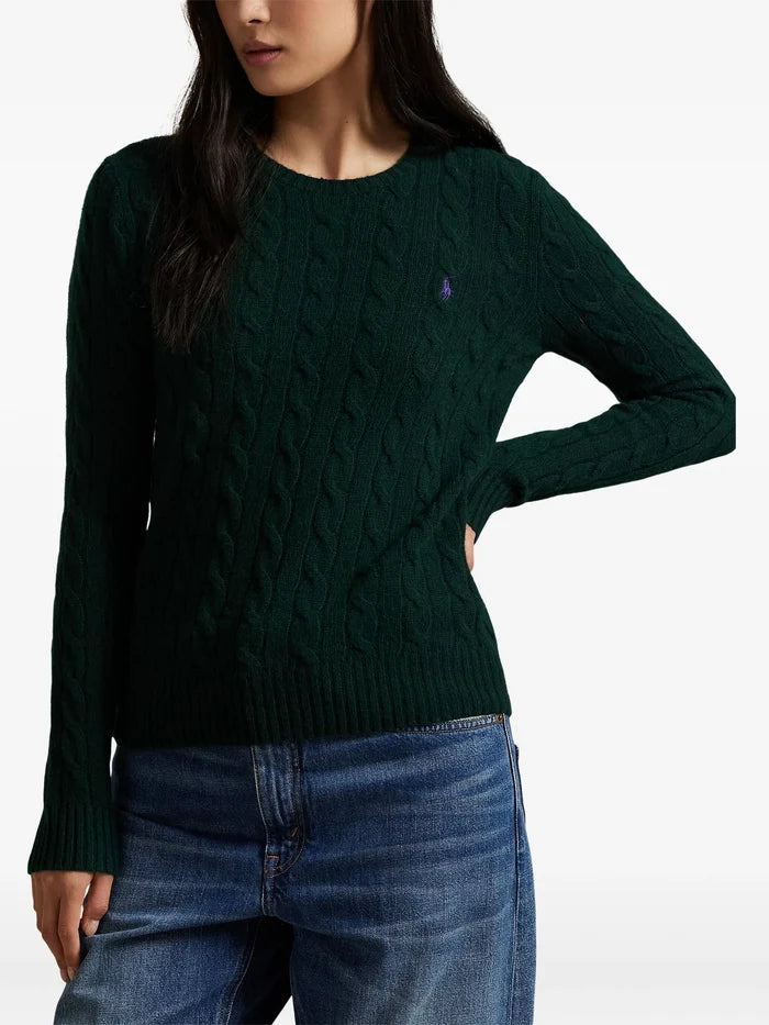 RALPH LAUREN WOMEN Cable Wool-Cashmere Crewneck Sweater College Green