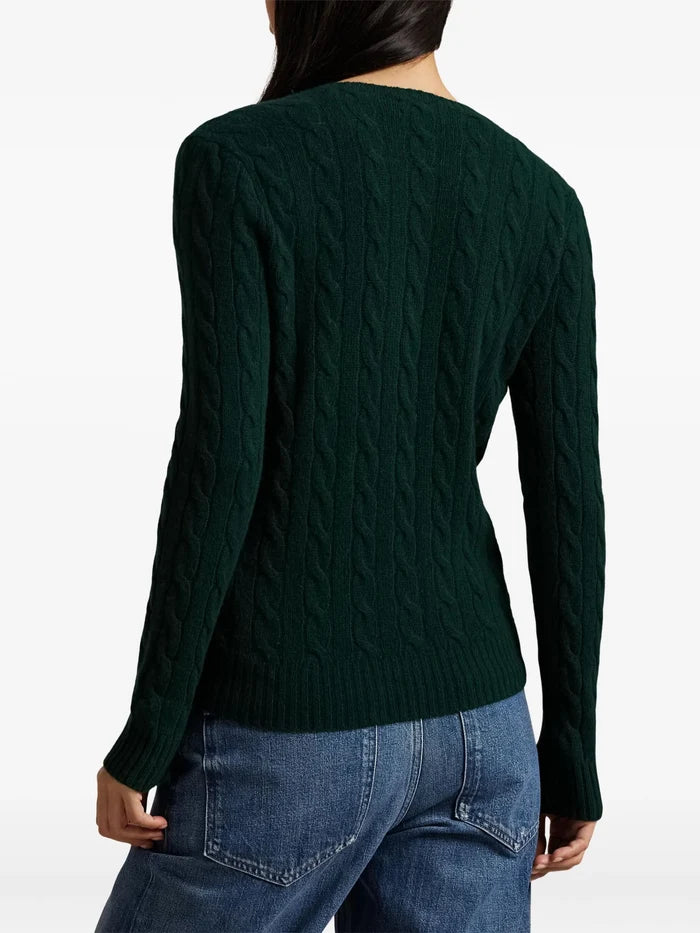 RALPH LAUREN WOMEN Cable Wool-Cashmere Crewneck Sweater College Green