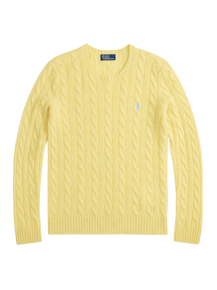 RALPH LAUREN WOMEN Cable Wool-Cashmere Crewneck Sweater Fall Yellow
