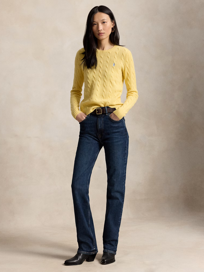 RALPH LAUREN WOMEN Cable Wool-Cashmere Crewneck Sweater Fall Yellow