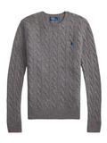 RALPH LAUREN WOMEN Cable Wool-Cashmere Crewneck Sweater Flannel Grey Heather