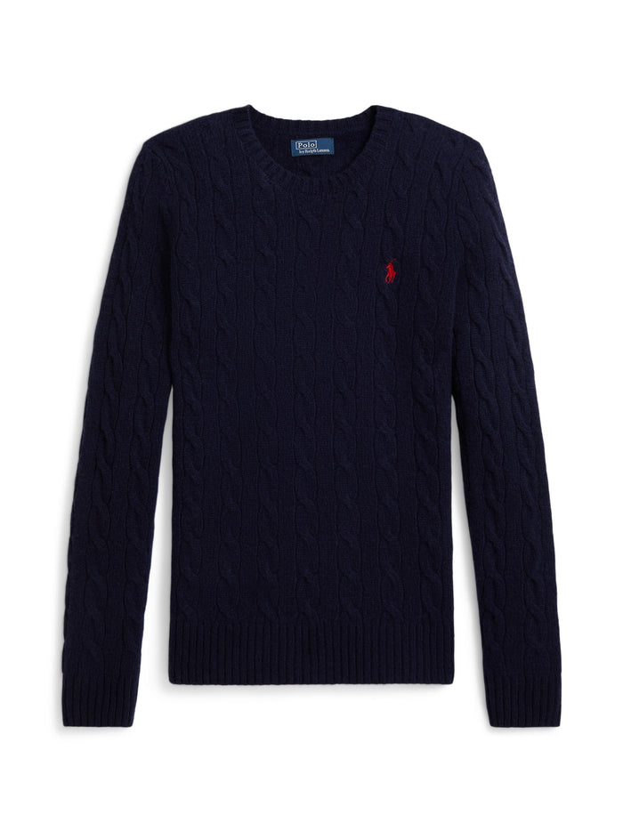 RALPH LAUREN WOMEN Cable Wool-Cashmere Crewneck Sweater Hunter Navy