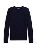 RALPH LAUREN WOMEN Cable Wool-Cashmere Crewneck Sweater Hunter Navy