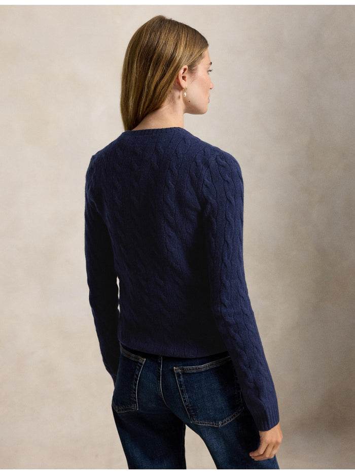 RALPH LAUREN WOMEN Cable Wool-Cashmere Crewneck Sweater Hunter Navy