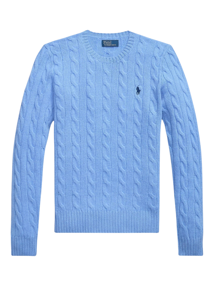 RALPH LAUREN WOMEN Cable Wool-cashmere Crewneck Sweater New Litchfield Blue